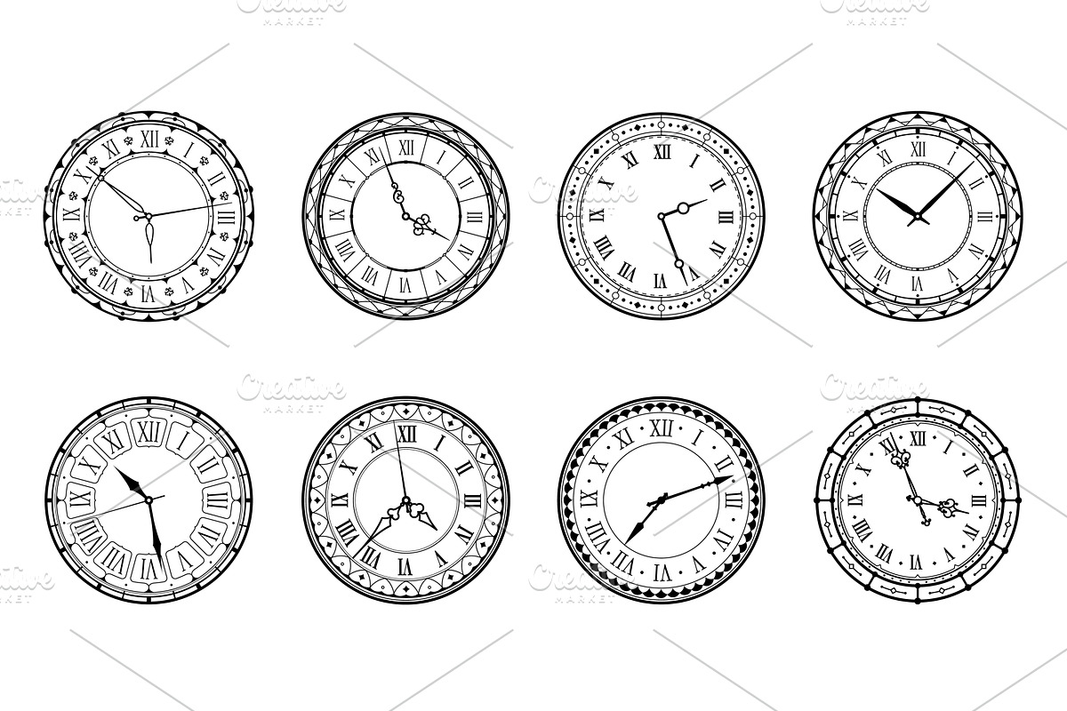 Vintage clock face with numerals, an Object Illustration by Vector Tradition