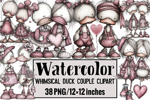 Whimsical Duck Couple Clipart, an Illustration by Design Market