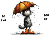 Whimsical Funny Rainy Cat Clipart, an Animal Illustration by GiraffeCreative (Thumbnail 14 of 20)