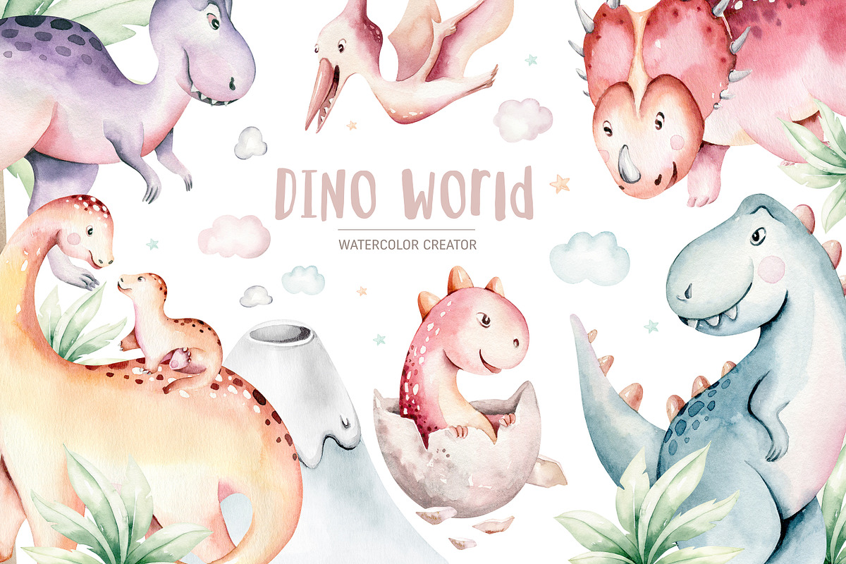 Dino world! Cute dinosaur set, an Animal Illustration by Peace ART (Photo 1 of 14)