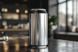 Stylish aluminum can sits on a polis, a Photo by Tanuart