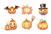 Watercolor Jack-O’-Lanterns Clipart, a Seasonal Illustration by BerryPieArt (Thumbnail 3 of 4)