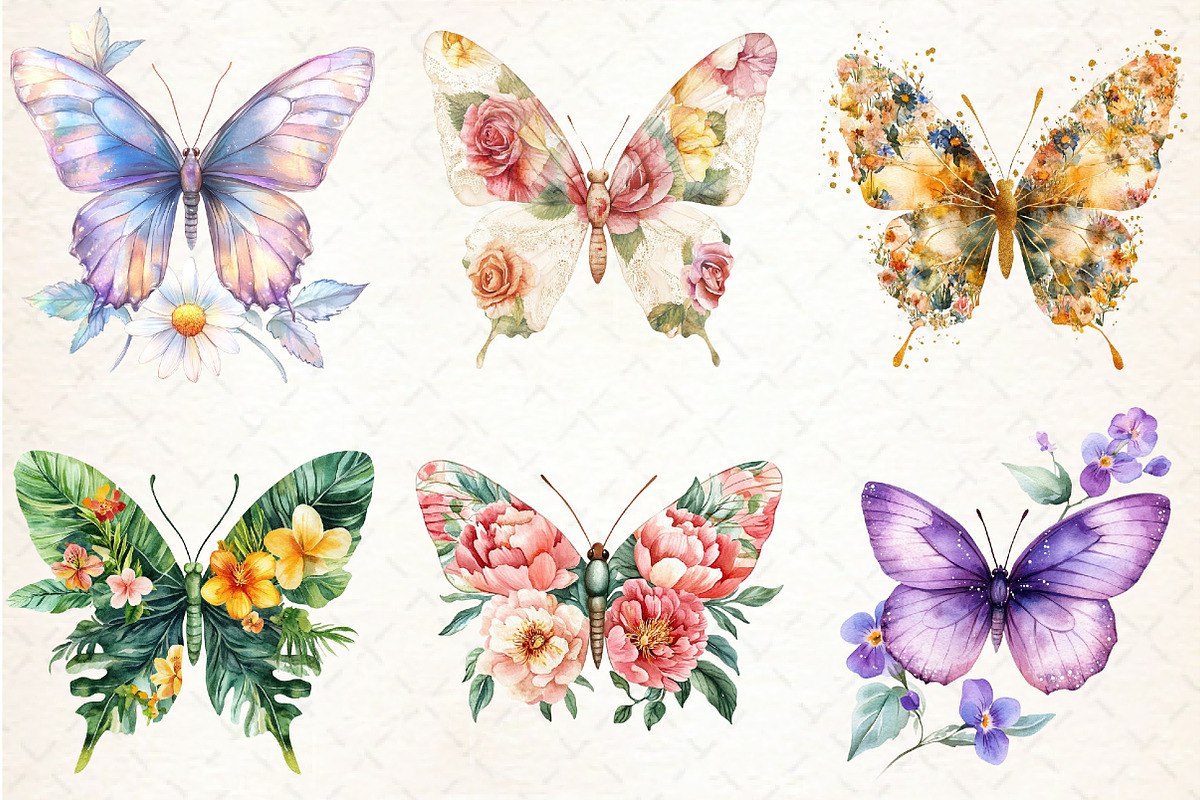 Floral Butterfly Clipart, an Illustration by Libby Wishes (Photo 7 of 7)