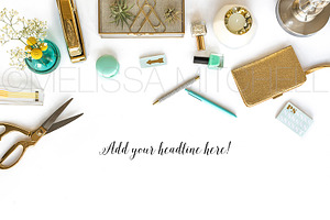 Aqua & Gold Styled Desktop Mockup #5