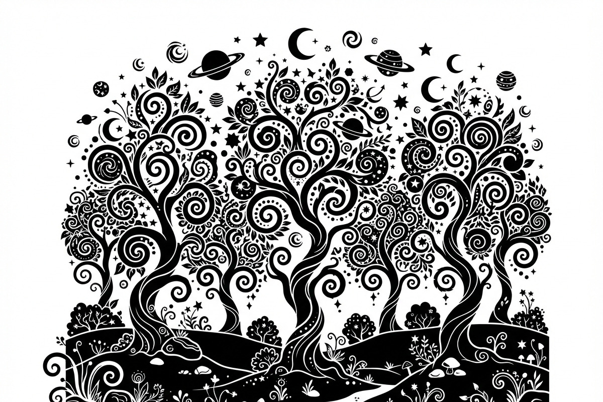 50 Mystical Galaxy Forest Silhouette, a Technology Illustration by Amazin_art (Photo 9 of 34)