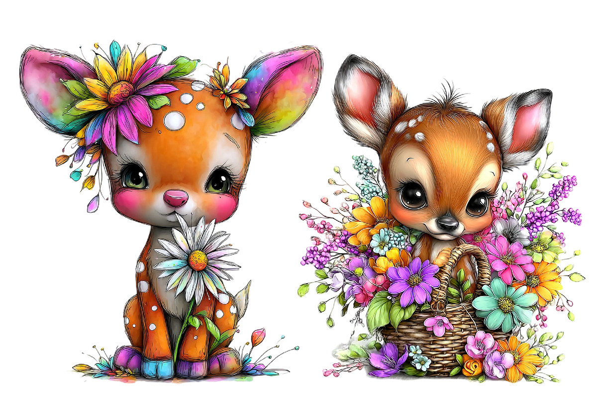 Cute Deer Spring Clipart Bundle, an Illustration by Designworld (Photo 8 of 8)