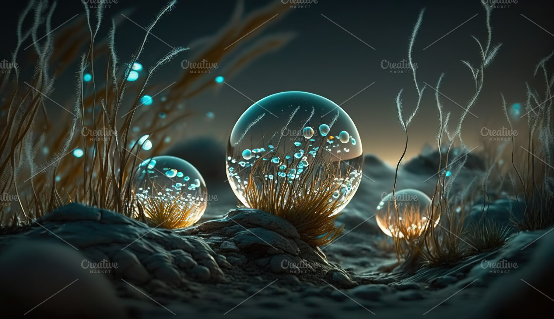 Alien bioluminescent life inside the bubbles, a Nature Photo by Studio Light & Shade
