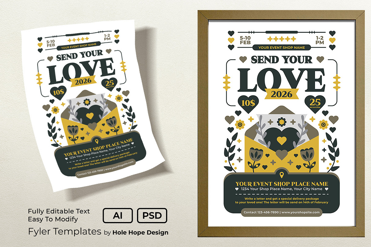 Folk Art Send Your Love Flyer, a Flyer Template by Hole Hope Design (Photo 1 of 5)