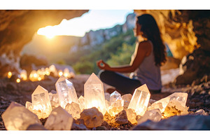Crystal meditation scene in a cave, a Background Photo by Igor Tichonow