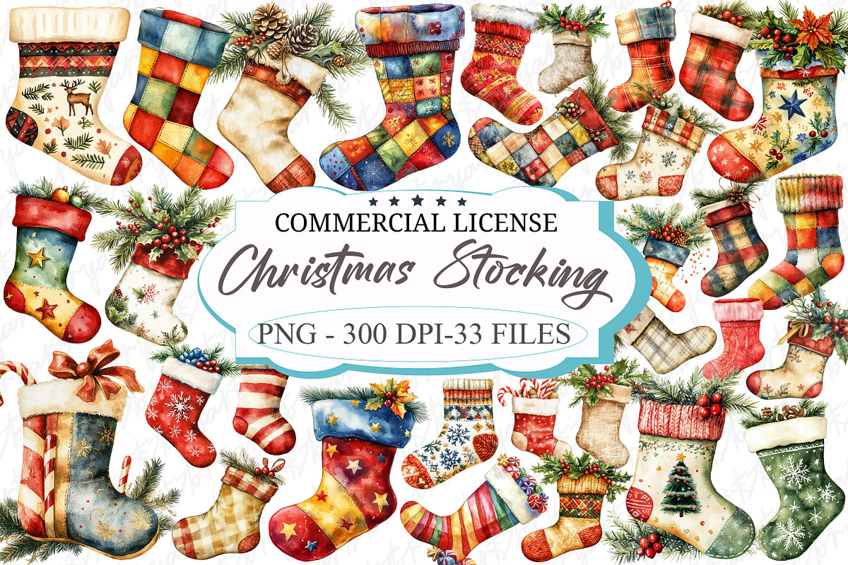 Rustic Christmas Stocking Socks Clip, an Illustration by designcity5 (Photo 1 of 5)