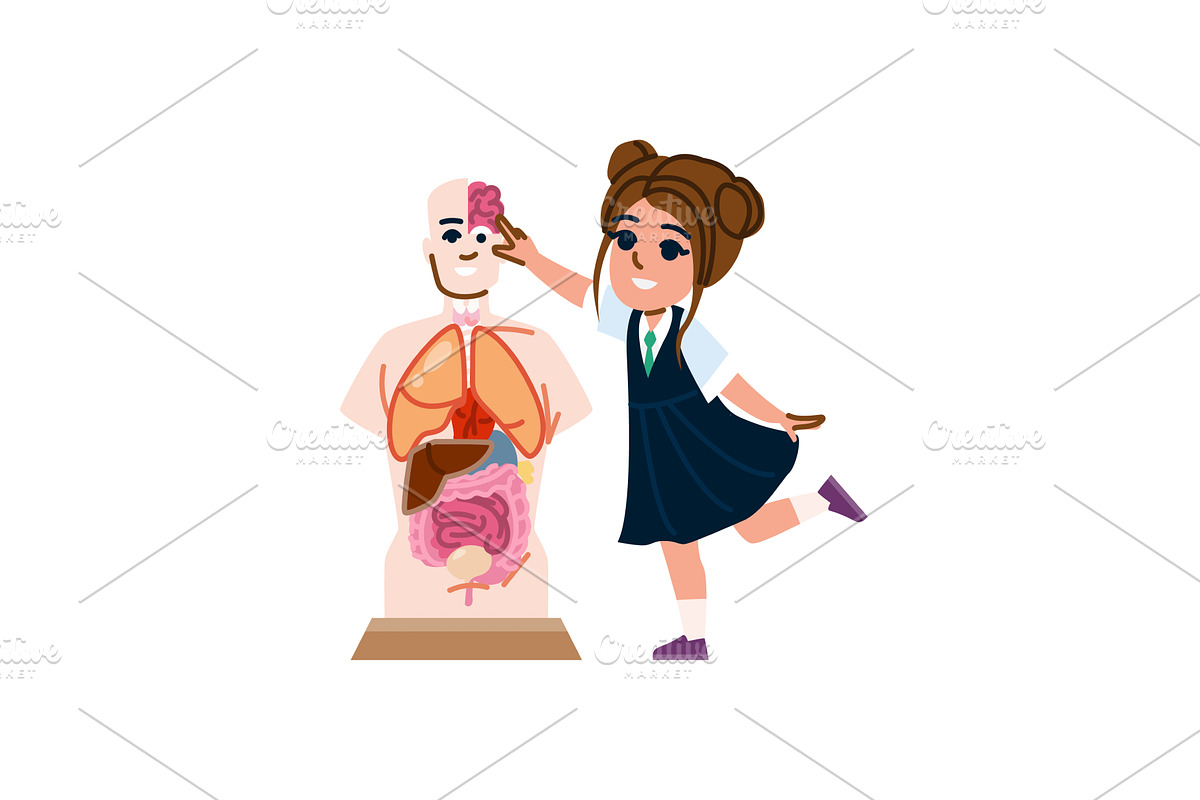 Schoolgirl pointing at brain on, an Education Illustration by pikepicture