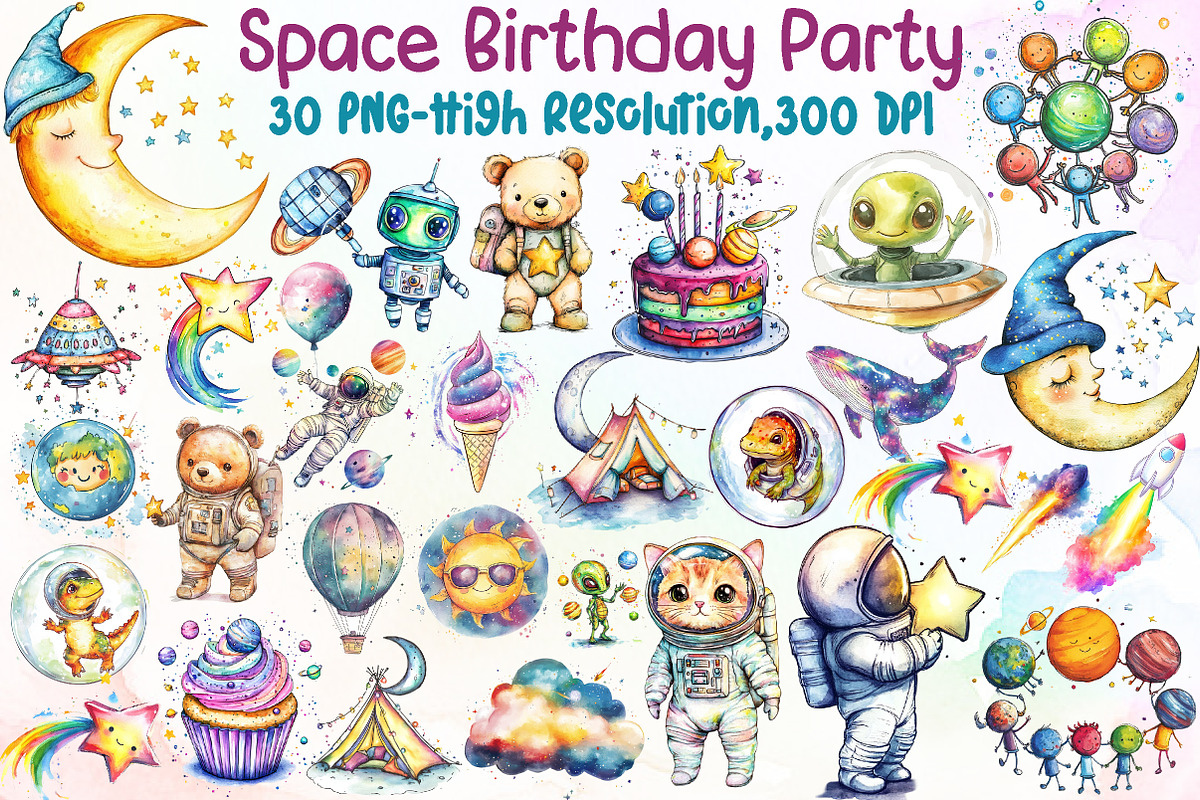 Cute Space Clipart, Space Birthday P, an Illustration by Sublimation Artist (Photo 1 of 6)
