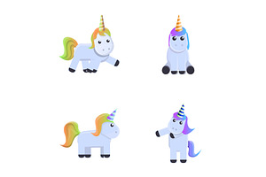 Funny Unicorn Icons Set Cartoon