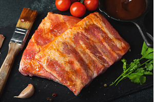 Ready for BBQ raw pork spare ribs, a Food & Drink Photo by Budarinphoto