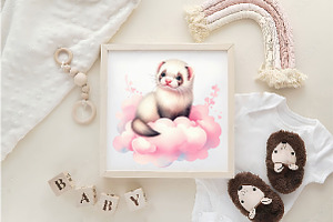 Pink Baby Animals Sleeping Clipart