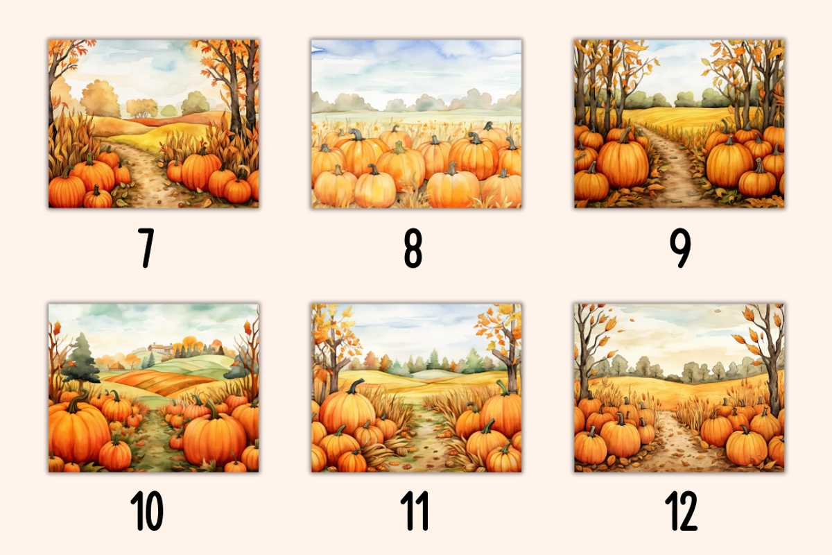 18 Watercolor Pumpkin Landscapes, a Seasonal Illustration by Dreamy Little Graphics (Photo 4 of 5)