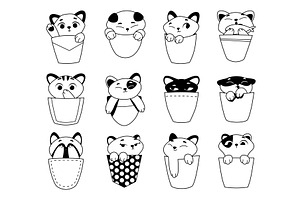 Kittens in pockets. outline, an Animal Illustration by Onyx