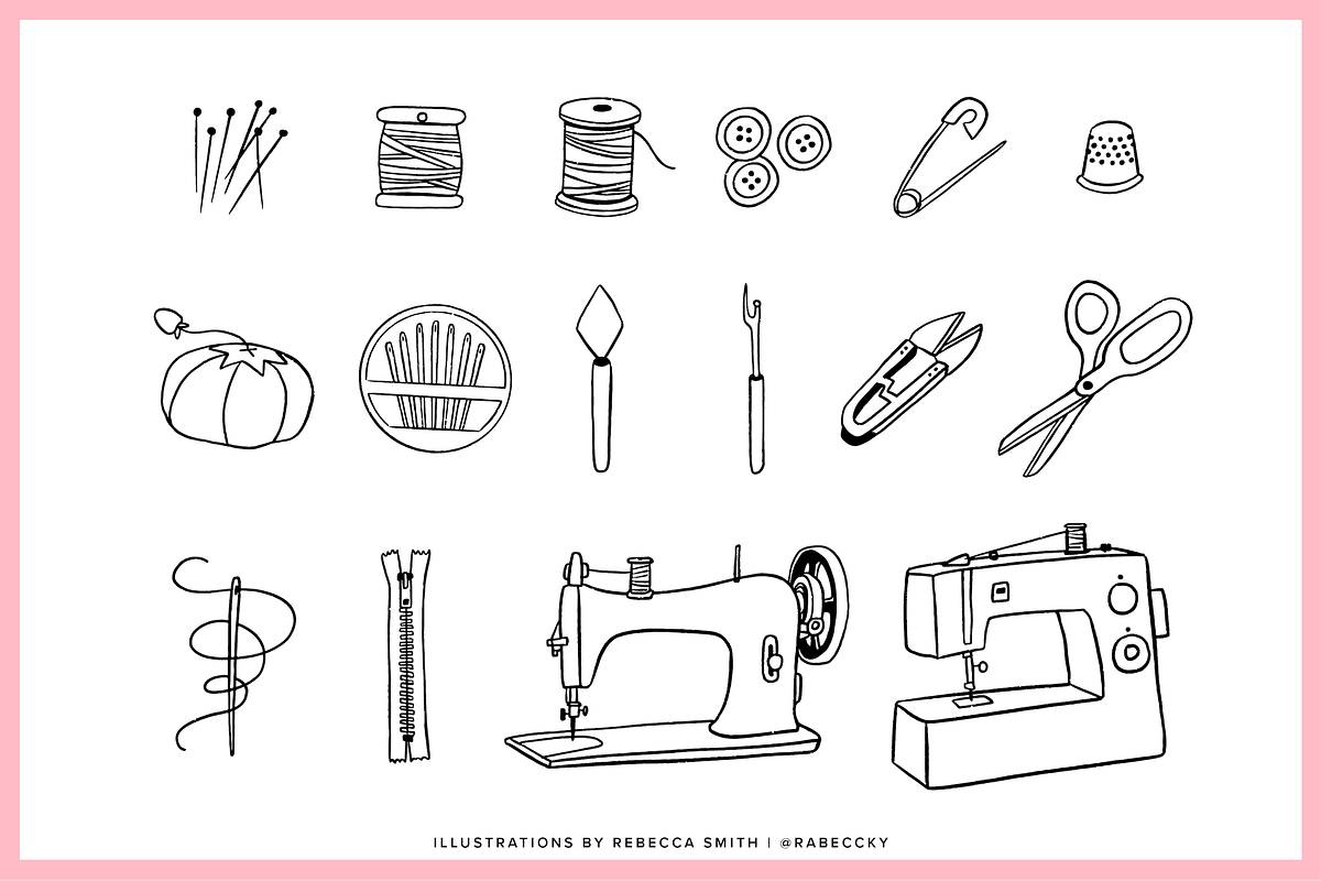 Hand Drawn Sewing Kit Illustrations, an Illustration by rabeccky (Photo 3 of 7)