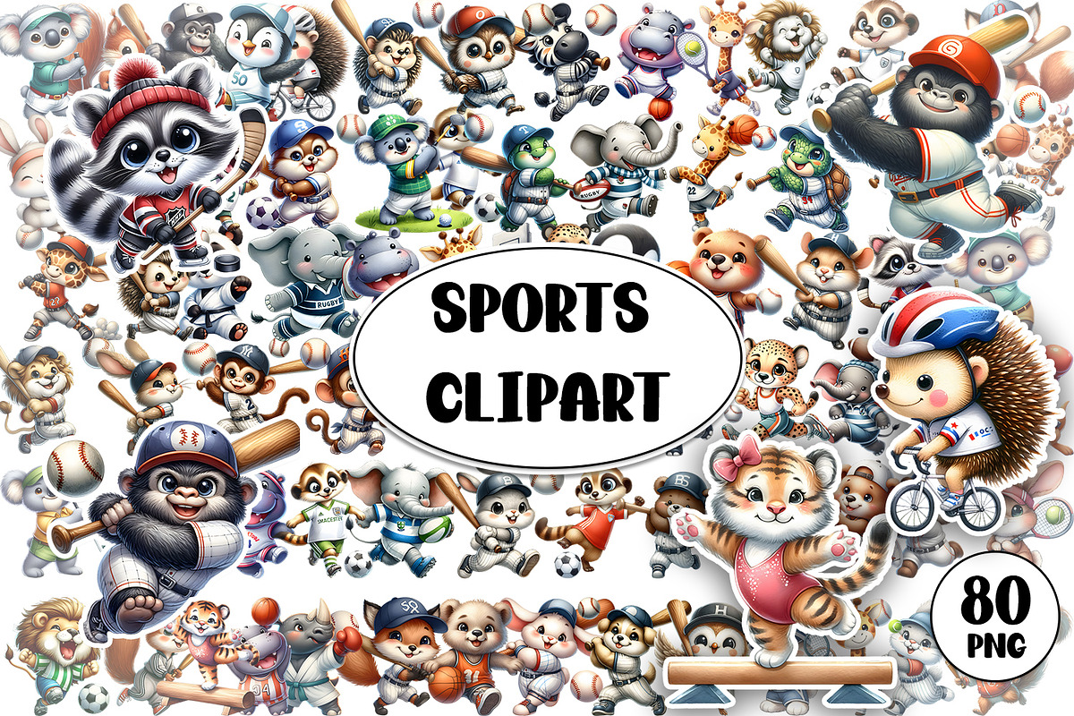 Bright animal sports clipart, an Animal Illustration by ElenazlataArt (Photo 1 of 5)