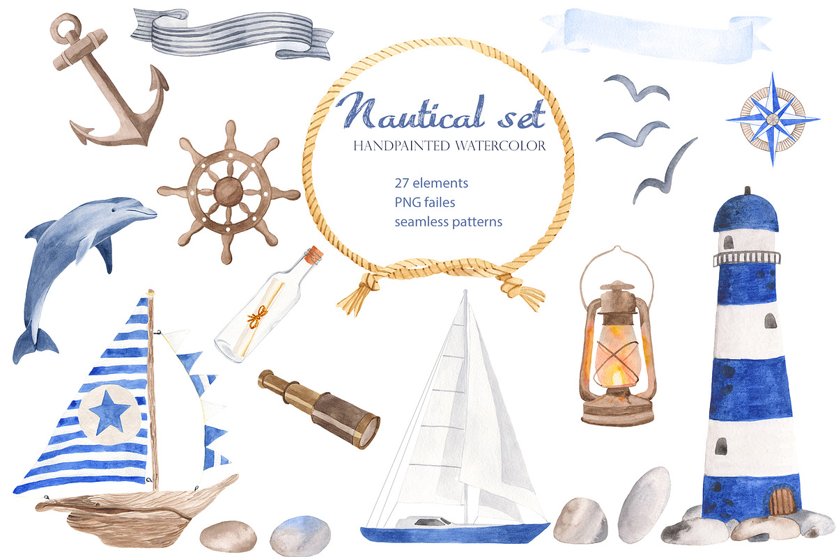 Nautical Set. Watercolor., a Texture Illustration by Marina Ermakova (Photo 1 of 7)