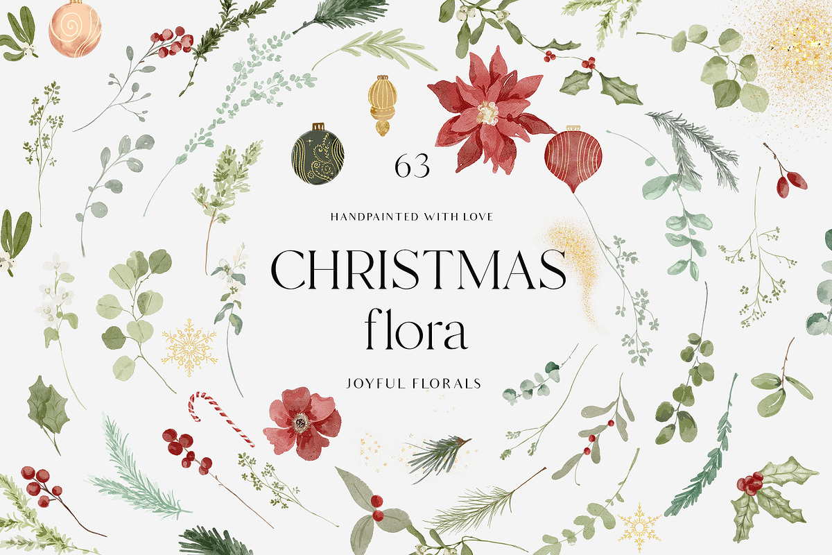 Christmas Floral watercolor graphics, a Decorative Illustration by Grace Noboa Illustrations (Photo 3 of 15)
