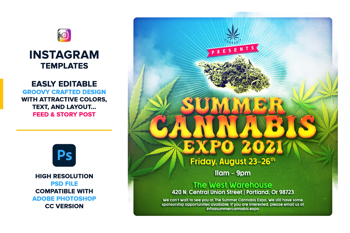 Summer Cannabis Expo Instagram Post, a Social Media Template by The Design For Co. (Photo 1 of 5)