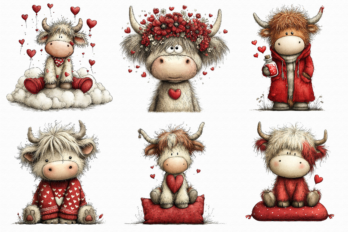 Whimsical Valentine-highland Cow Cli, an Illustration by Libby Wishes (Photo 7 of 8)