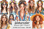 Hippie Girl Clipart, an Illustration by Design Market (Thumbnail 1 of 4)