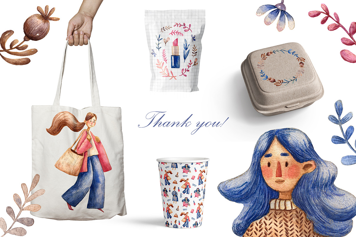 Cute Girls - Watercolor Clip Art Set, a Person Illustration by Mashamashastu (Photo 12 of 12)