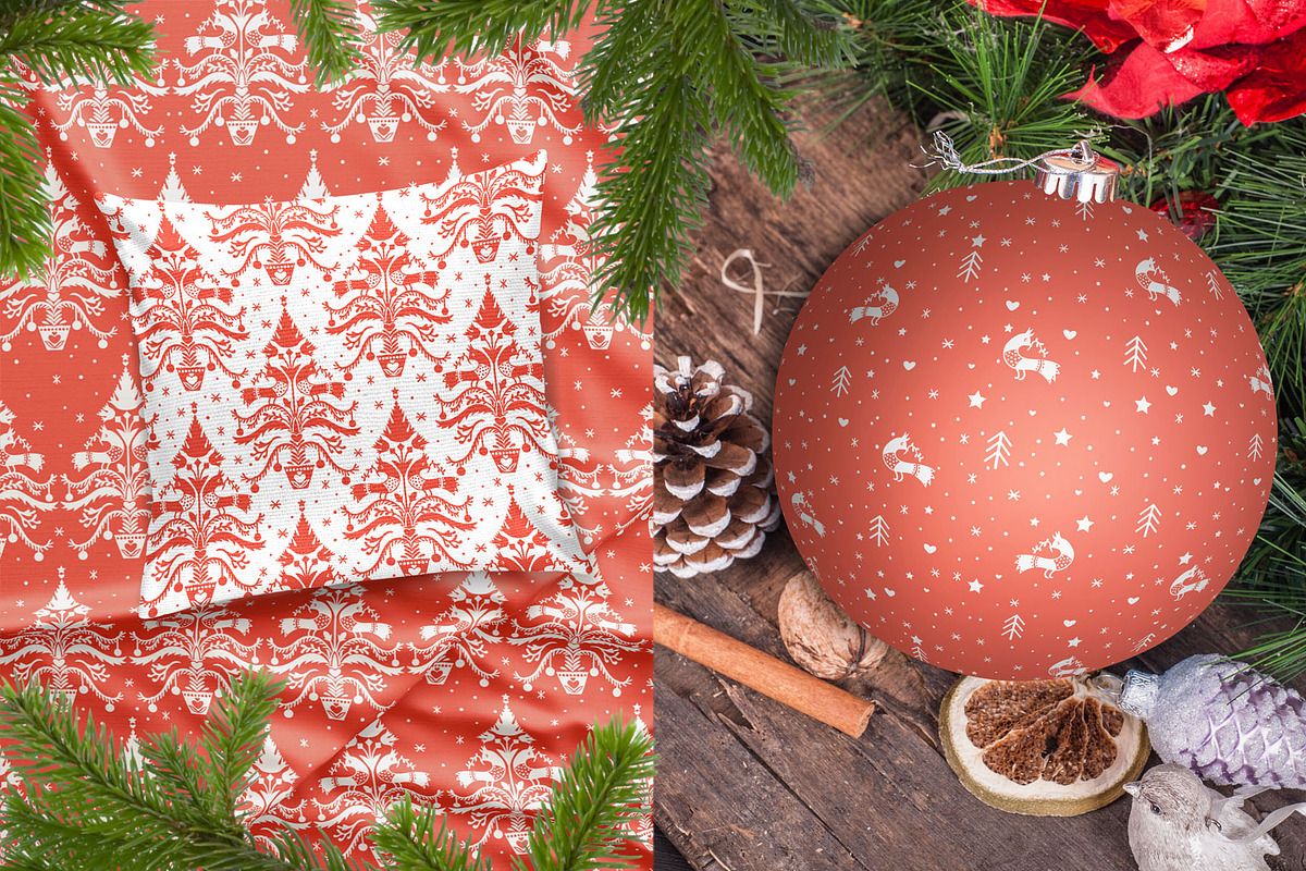 Christmas postcard and patterns, a Decorative Illustration by pineart (Photo 3 of 3)