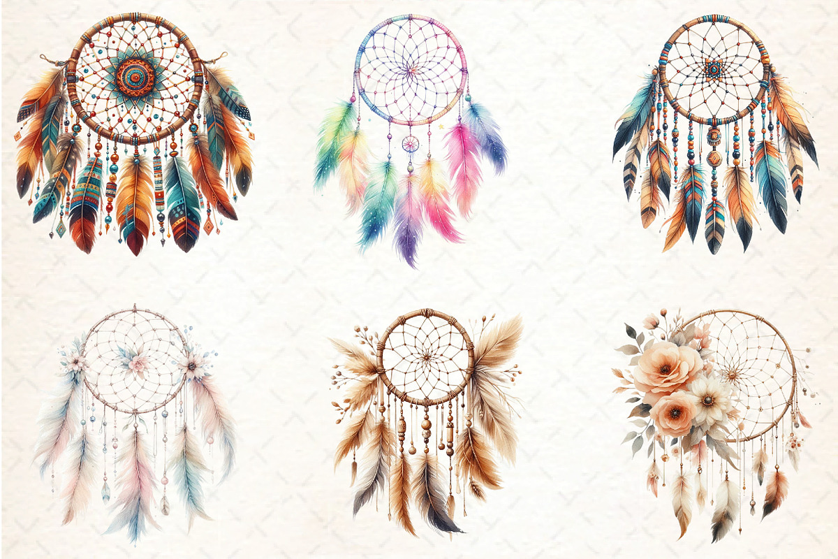 Dreamcatcher Watercolor Boho Clipart, an Illustration by DreamCafeArt (Photo 2 of 5)