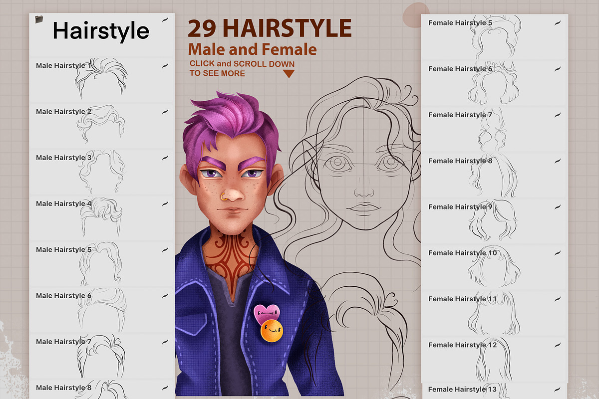 PROCREATE CARTOON PORTRAIT TOOLKIT, a Brush Add-On by AlexandraArt (Photo 7 of 9)