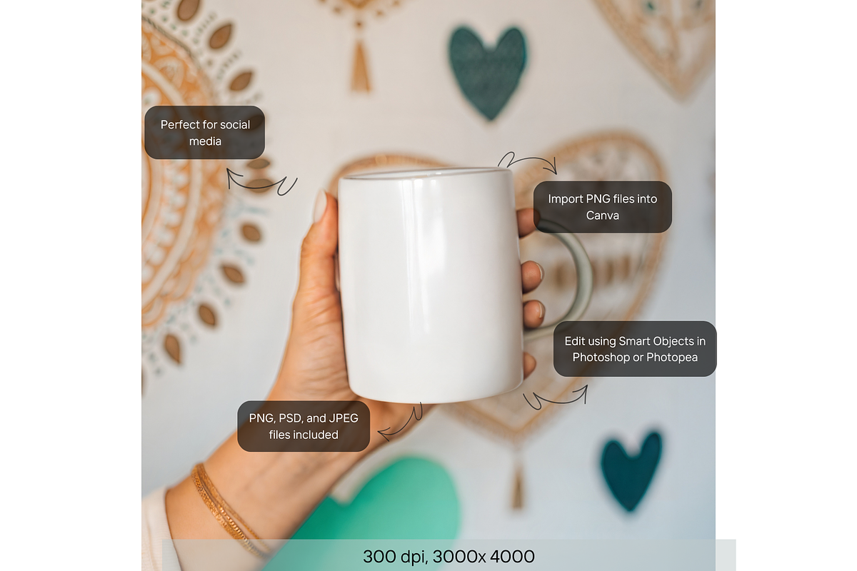 Boho Mug Mockup with Mandala Decor, a Product Mockup by MockupWizard (Photo 2 of 5)