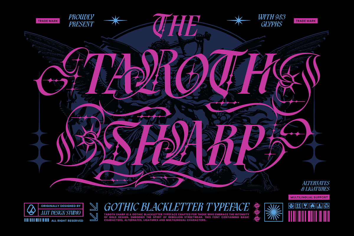 Taroth Sharp Typeface, a Blackletter Font by alit design (Photo 1 of 17)