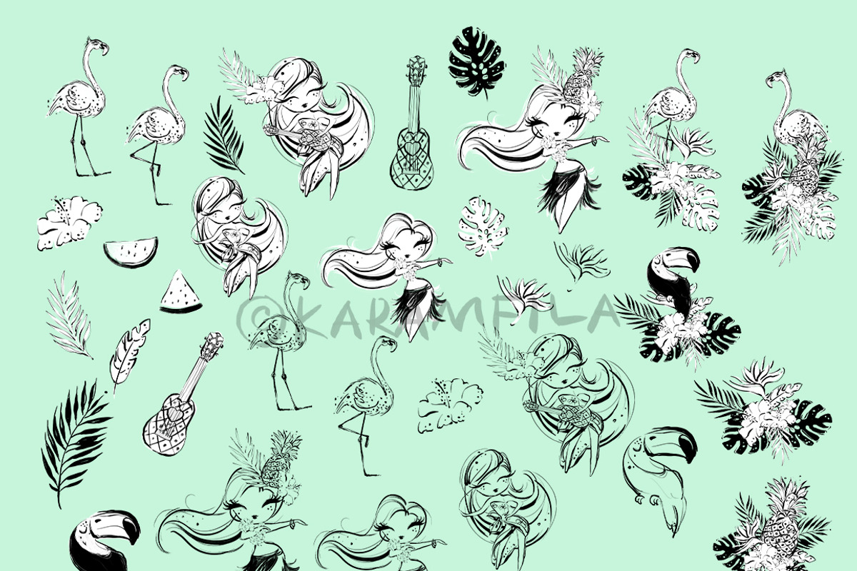 Hawaii Hula Girls Tropical Doodles, an Outline Icon by KaramfilaS (Photo 2 of 6)