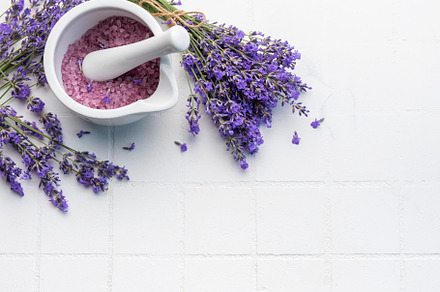 Lavender spa. Lavender salt and fresh lavender, a Health & Medical Photo by Olena Rudo