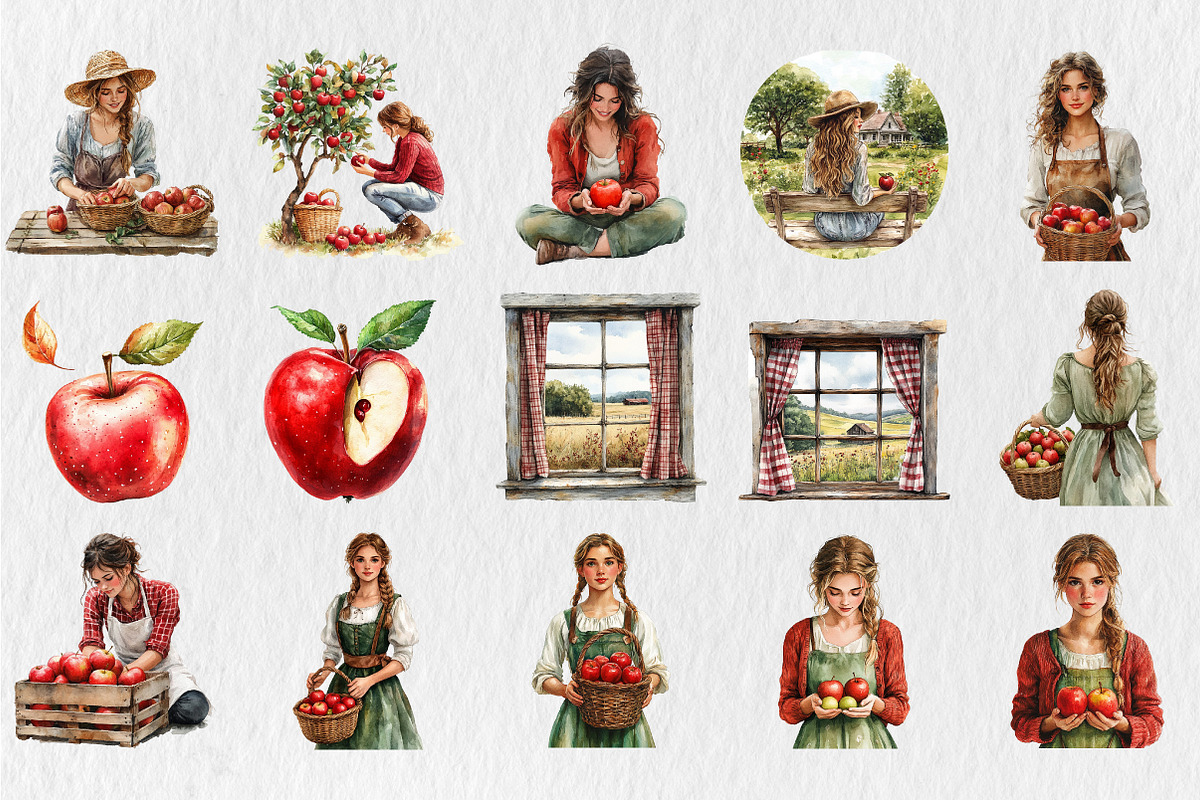 Falling Apples Watercolor Clipart, an Illustration by Rose Art (Photo 2 of 5)