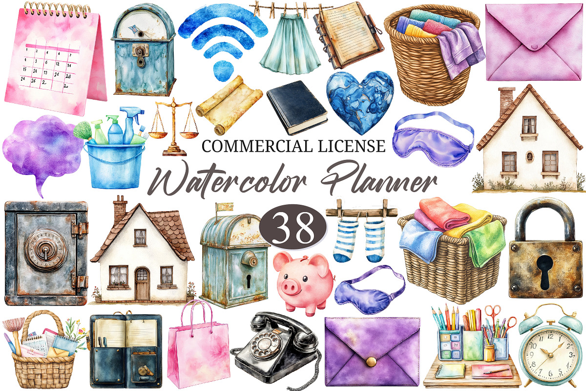 Watercolor Planner Clipart, a Seasonal Illustration by designcity5 (Photo 1 of 5)