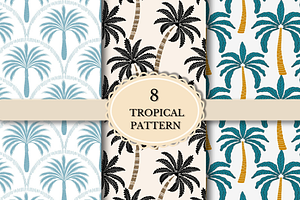 Palm Tree Tropical Seamless Patterns