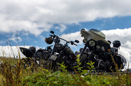 Old motorcycles in a mountain parkin, a Transportation Photo by Photo Kaminski