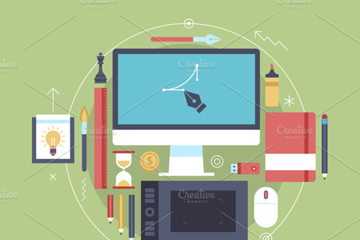 Graphic Designer Flat Workspaces, a Technology Illustration by painterr (Photo 2 of 5)