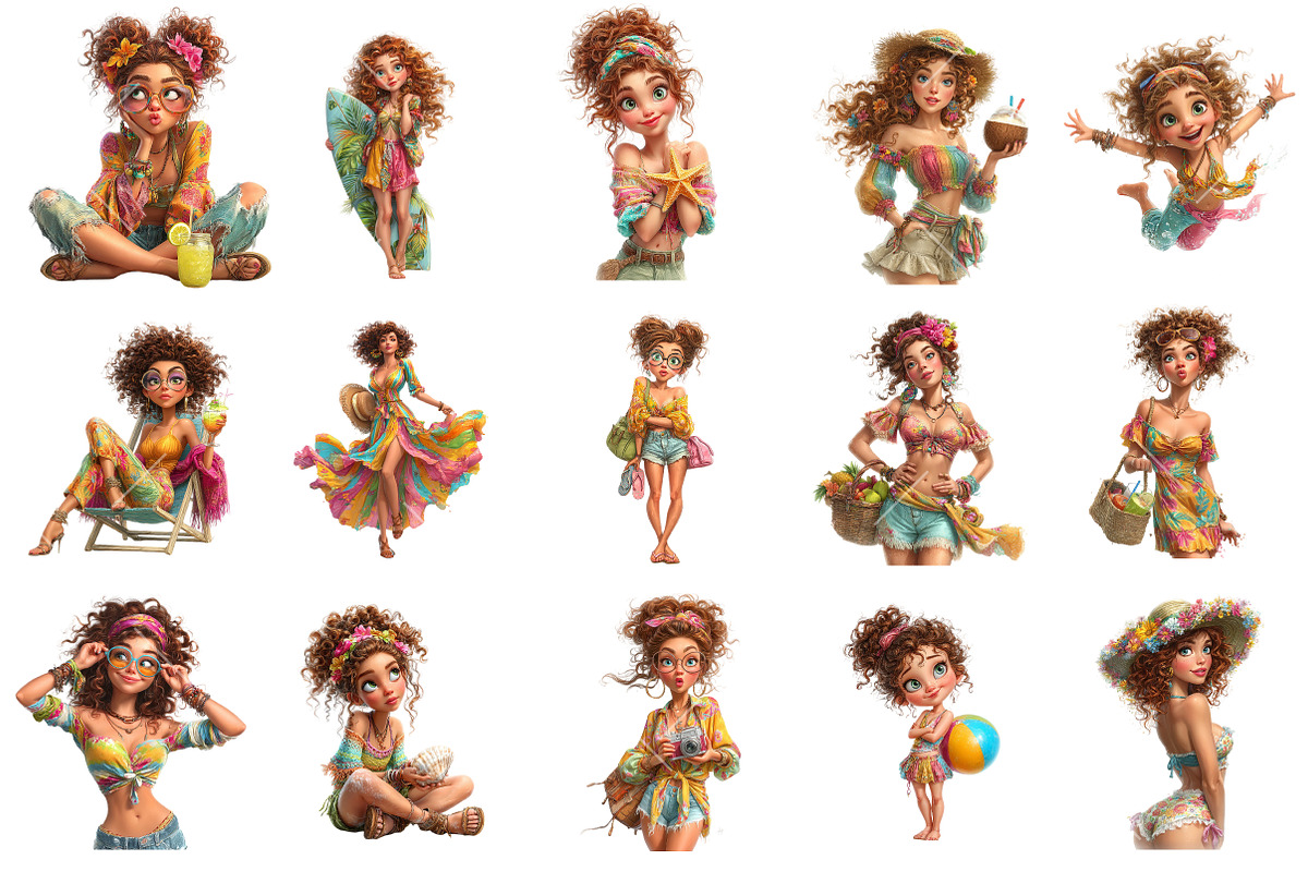 Whimsical Summer Beach Girl Clipart, an Illustration by OK Design (Photo 2 of 6)