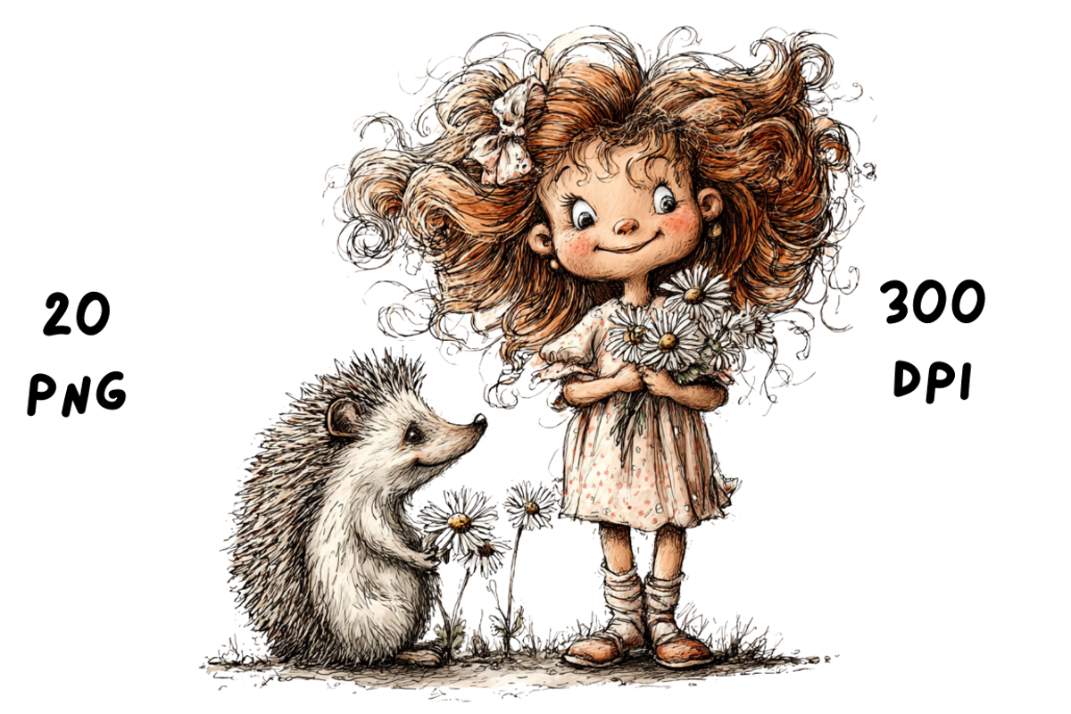 Whimsical Floral Girl & Hedgehog, an Animal Illustration by GiraffeCreative (Photo 15 of 20)