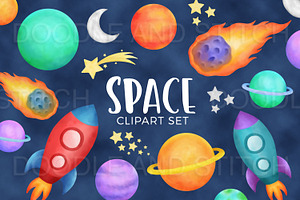 Watercolor Space Illustrations