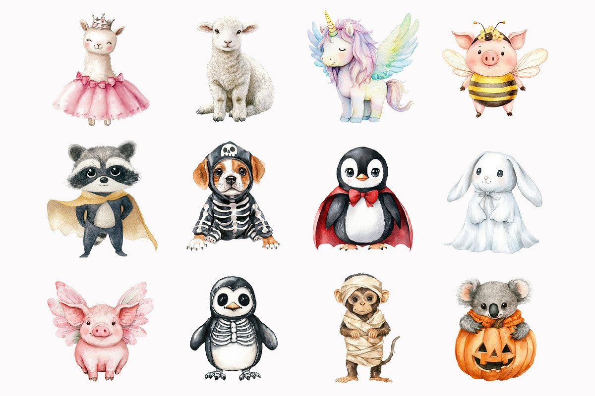 Watercolor Halloween Animals Clipart, an Illustration by Design Market (Photo 2 of 4)
