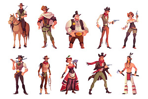 Cartoon Cowboys. Funny Cowboy And