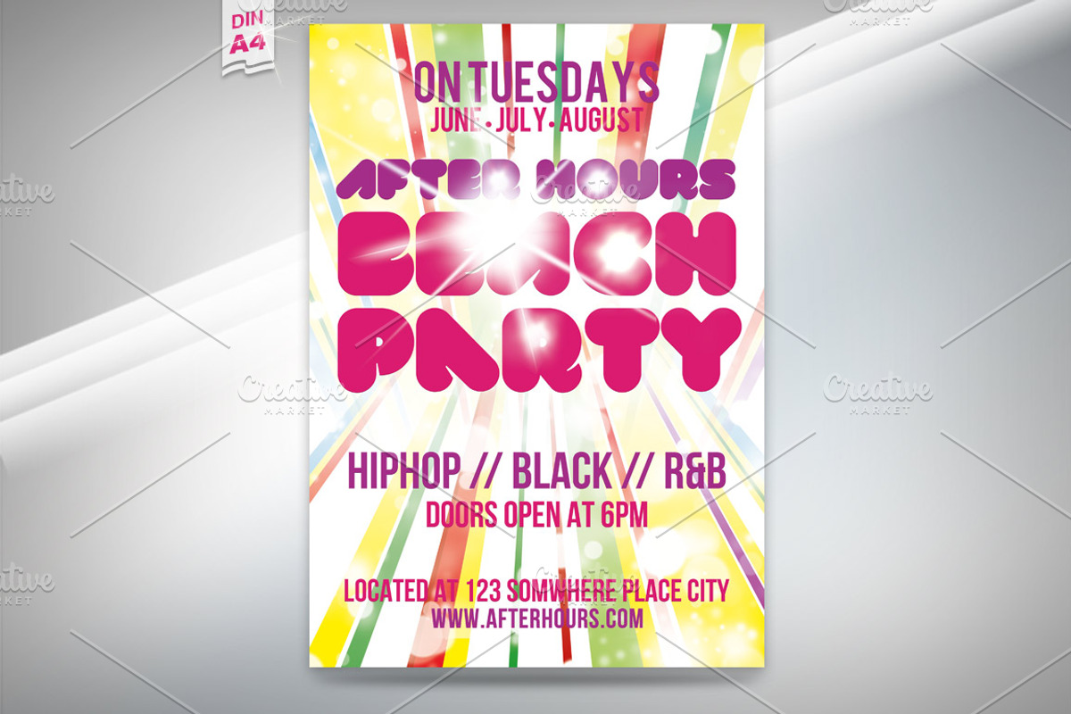 After Hours Beach Party Flyer (A4), a Flyer Template by Jayne