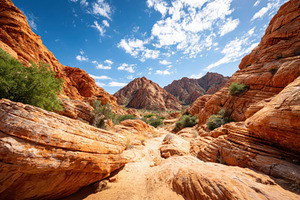 Scenic desert landscape with red rock formations, a Nature Photo by AlyaAnd