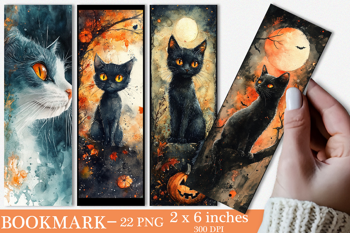 Halloween Cat Bookmarks, an Illustration by SinaCreation