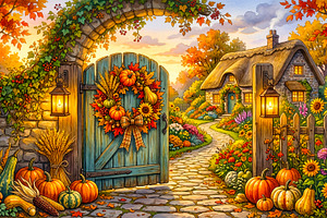Cozy Autumn Cottage Illustration